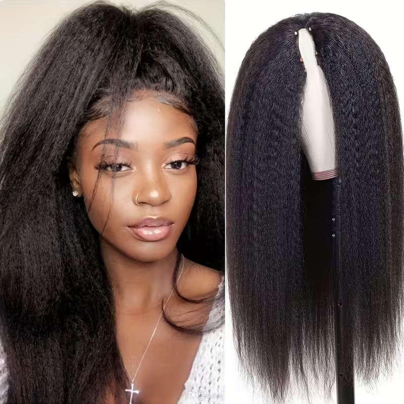 #1B U/V Part Glueless Human Hair Kinky Straight Wig 180% Density🎯 Free Shipping