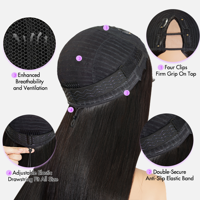 #1B U/V Part Glueless Human Hair Wig 180% Density🎯 Free Shipping