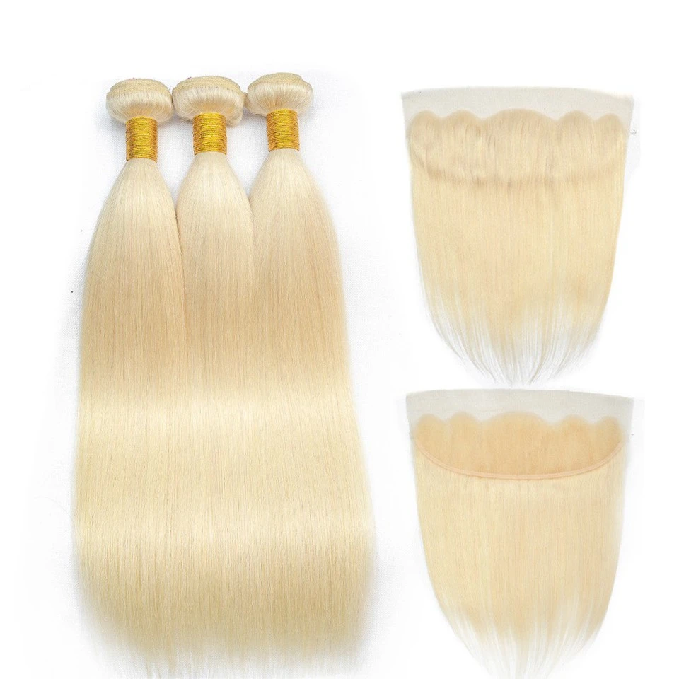 (#613) Blonde Human Hair 3 Bundles With 13x6 Frontal🎯 Free Shipping