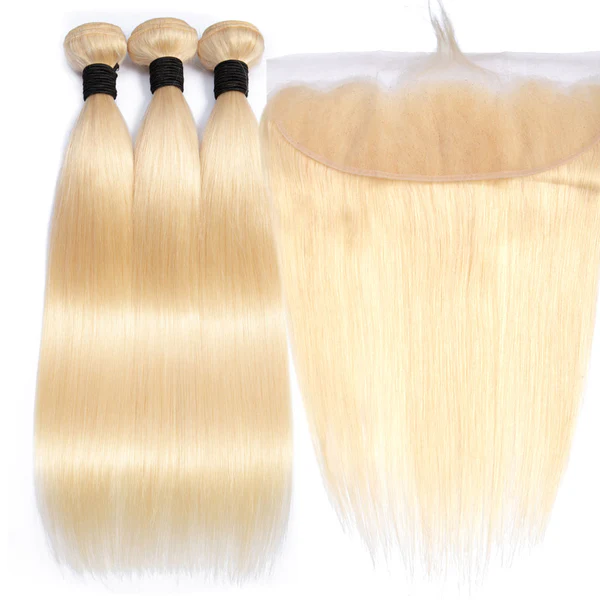 (#613) Blonde Human Hair 3 Bundles With 13x4 Frontal🎯 Free Shipping