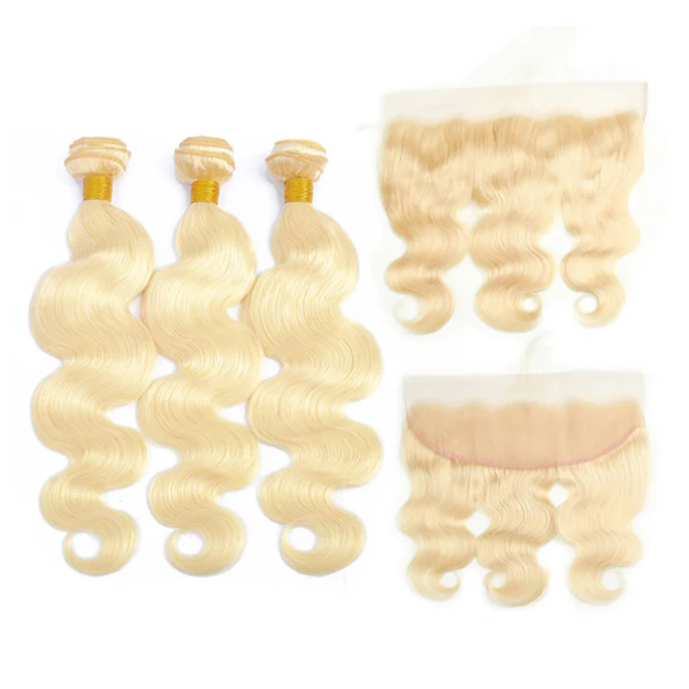 (#613) Blonde Human Hair 3 Bundles With 13x4 Frontal🎯 Free Shipping