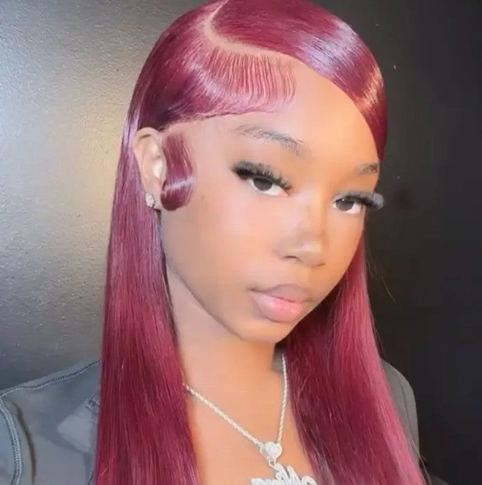 (#99J)Burgundy Straight Human Hair Wig 🎯 Free Shipping 🎯Buy Now Pay Later