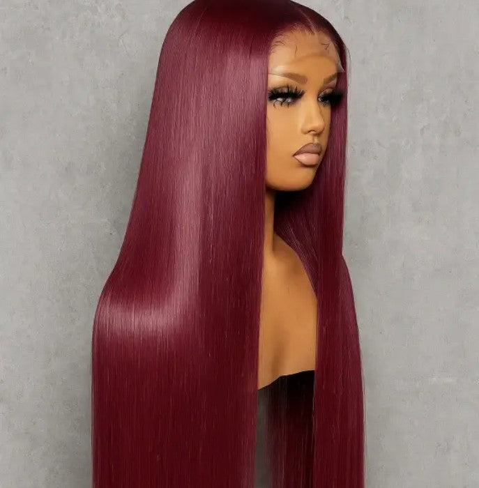 (#99J)Burgundy Straight Human Hair Wig 🎯 Free Shipping 🎯Buy Now Pay Later